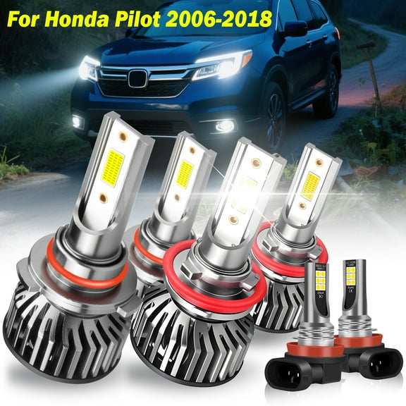 For Honda Pilot 2006-2018 9005 H11 LED Headlight High/Low + H11 Fog Light Bulbs 6X