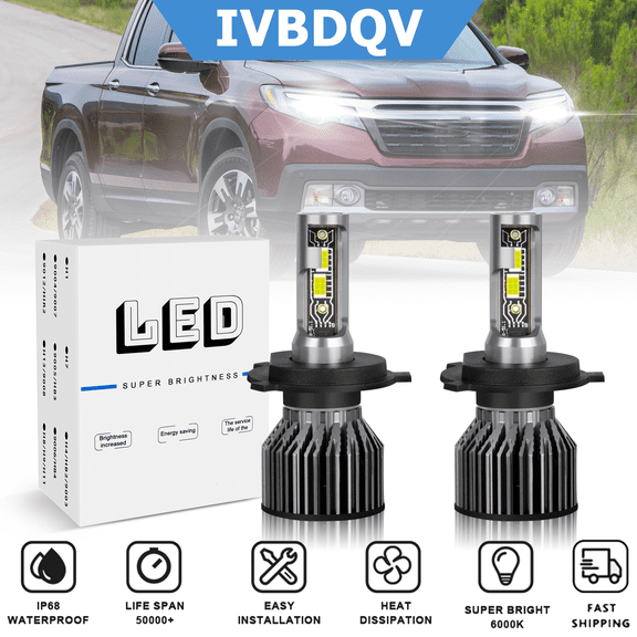 For Honda Ridgeline 2006-2014 LED Headlights H4/9003 High Low Beam Conversion Kit Bright White Bulb 2Pcs