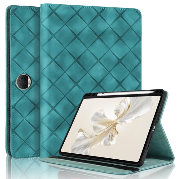 for Honor Pad 9/Honor Tablet 9 12.1 inch Case, Rhombus Grid Pattern Multiple Viewing Angles Stand Slim Folio Cover (Blue)