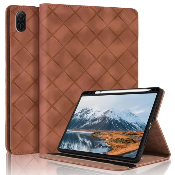 for Honor Pad X9 2023/Honor Pad X8 Pro 11.5 inch Case, Rhombus Grid Pattern Multiple Viewing Angles Stand Slim Folio Cover (Brown)