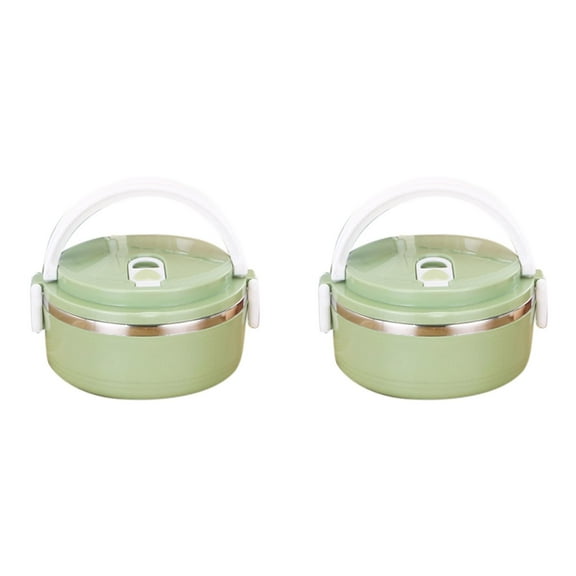For Hot Food Lunch Box Thermal Lunch Box Stackable Hot Food Insulated Box Stainless Steel Round Lunch Box Sealed Food Containers Single Layer Green