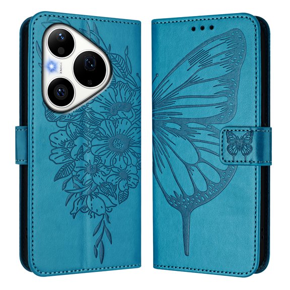 For Huawei P90 Pro Butterfly PU Leather Flip Wallet Phone Case, Shockproof Card Holder Cover.B04