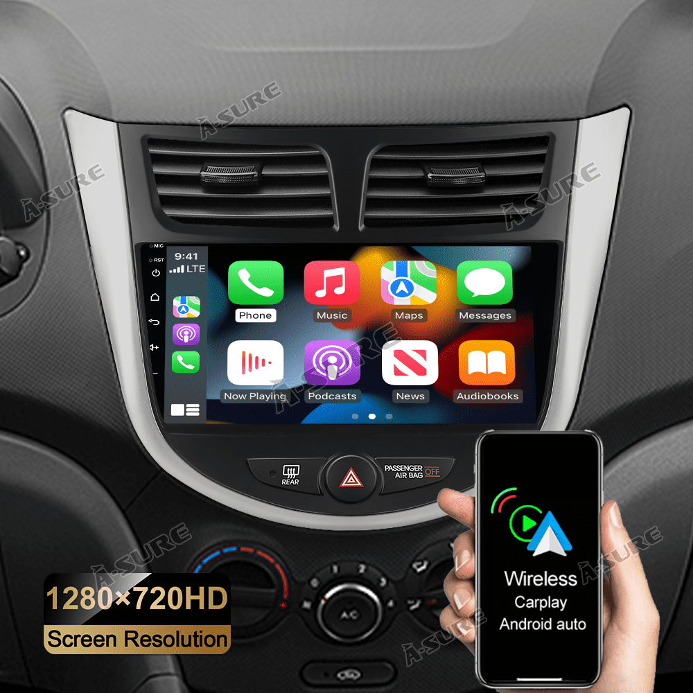 For Hyundai Accent 2012-2017 Android 14 Car Radio Stereo Support Wireless CarPlay Android Auto WiFi Bluetooth GPS Navi DSP RDS SWC 2+32GB