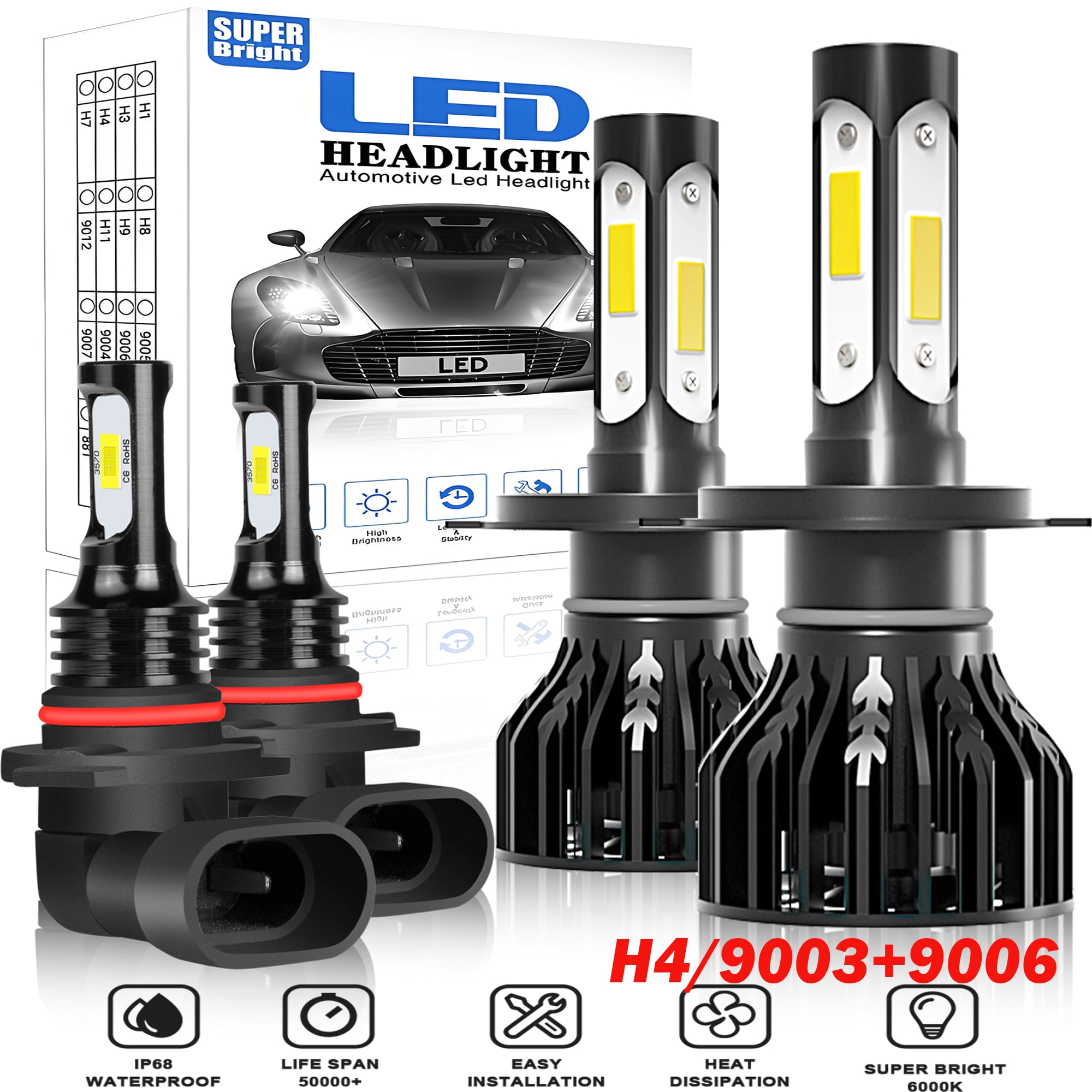 For Hyundai Accent 2018 2019 2020 Headlights,9003/H4 High and Low Beam ...