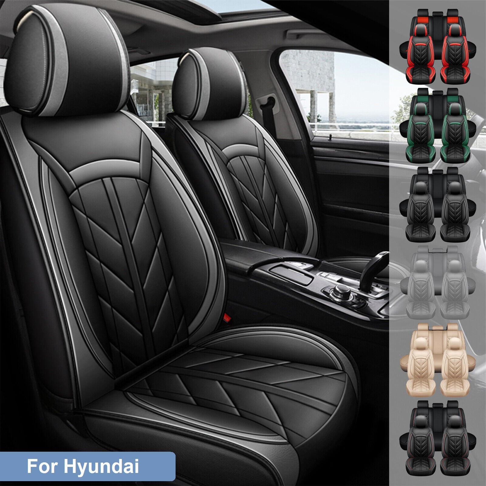 For Hyundai Car Seat Covers 5 Seats Full Set, Premium Pu Leather Auto  Cushion Front Rear Seat Protector for Elantra Tucson Sonata Palisade  Veloster Black+Gray 