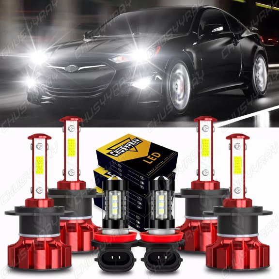 For Hyundai Genesis Coupe 2013 2014 2015 2016 - 6Pcs LED Headlight Fog Light Bulbs Kit 6000K Pure White
