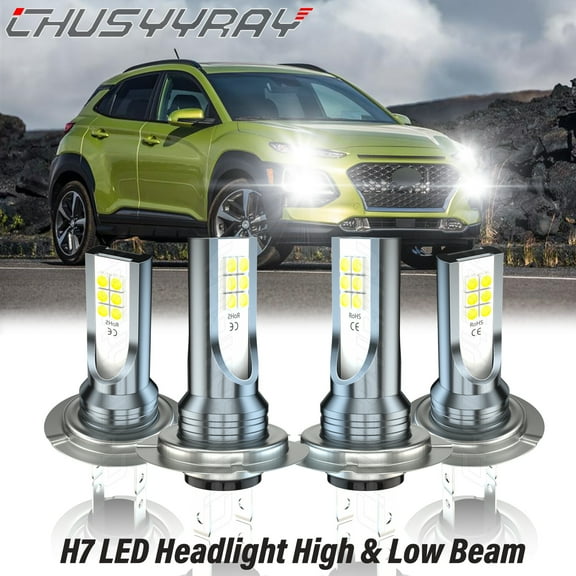 For Hyundai Kona 2019 2020 2021 - LED Headlight High Low Beam Bulbs Kit 6000K Diamond White 4Pcs