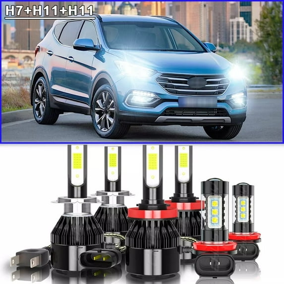 For Hyundai Santa Fe Sport 2013 2014 2015 2016 LED Headlight + Fog Light Bulbs Kit 6000K White 6 Pack