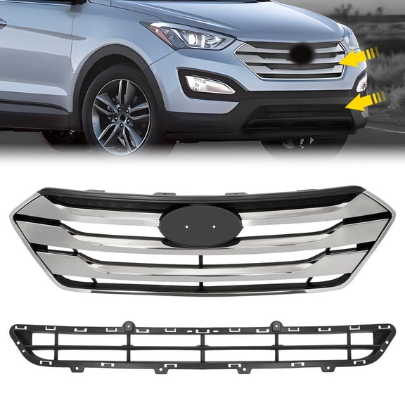 For Hyundai Santa Fe Sport 2013-2016 Front Upper & Lower Bumper Grille Grill Set