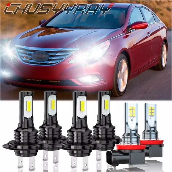 CHUSYYRAY LED Bulbs Kit Headlight Fog Light 6000K Pure White for Hyundai Sonata 2011-2014 6x
