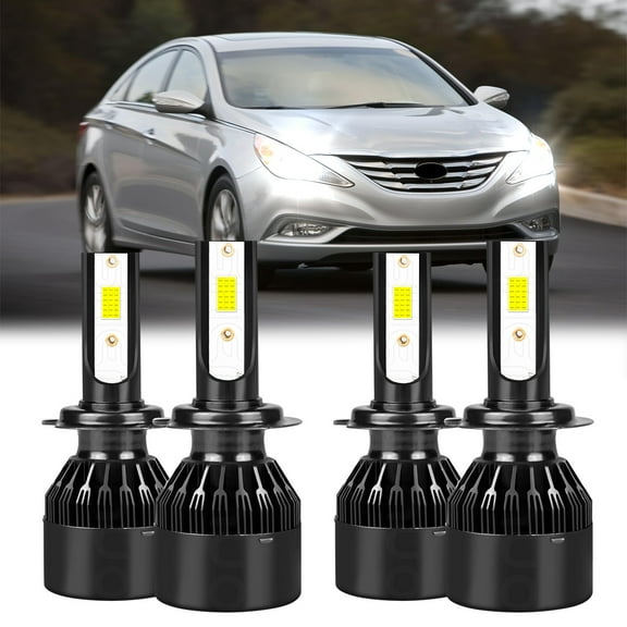 For Hyundai Sonata 2011-2014 LED Headlight Bulbs H7+H7 High Beam and Low Beam White 4pc,c9