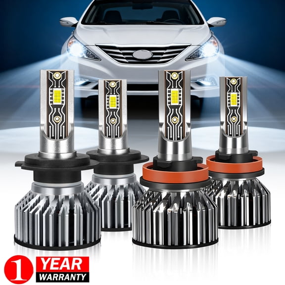 For Hyundai Sonata Hybrid 2011-2013 LED Headlight Kit, High&Low Beam 6000K Pure White, Super Bright, Plug & Play, 4-Pack