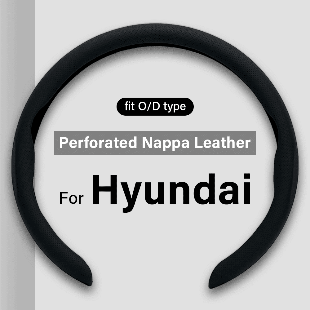 For Hyundai Ultra-thin Nappa Leather Steering Wheel Cover, Clip on Breathable and Anti-Slip Design, Black Car Accessories Fit for 14.5”-15”