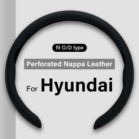 For Hyundai Ultra-thin Nappa Leather Steering Wheel Cover, Clip on Breathable and Anti-Slip Design, Black Car Accessories Fit for 14.5-15