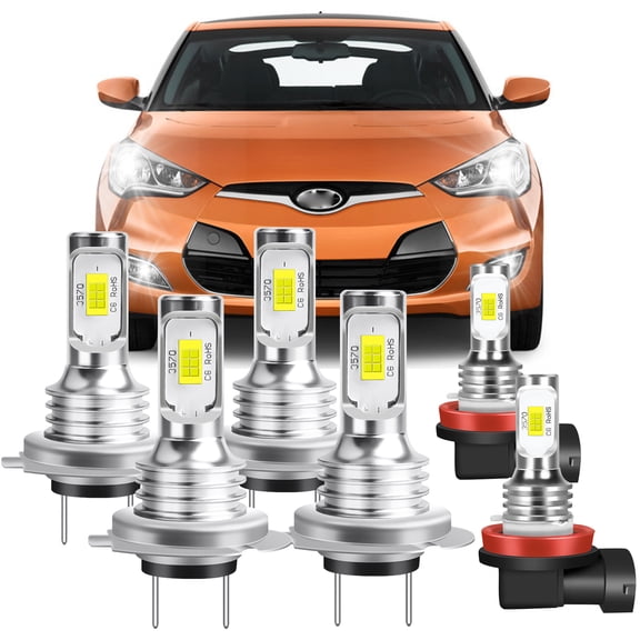 For Hyundai Veloster 2016 2017 2018 2019 LED Headlight High Low Beam Fog Light Bulbs 6000K White Pack of 6