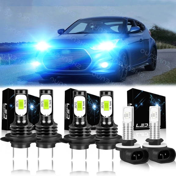 For Hyundai Veloster (Without Projector) 2012-2017 8000K Ice Blue H7 High/ Low Beam H11 Fog light Bulbs,6pc