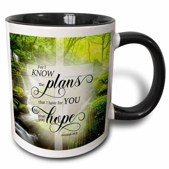 3drose, for I Know the Plans That I Have for You Christian Cross, 11oz Two-tone Black Mug