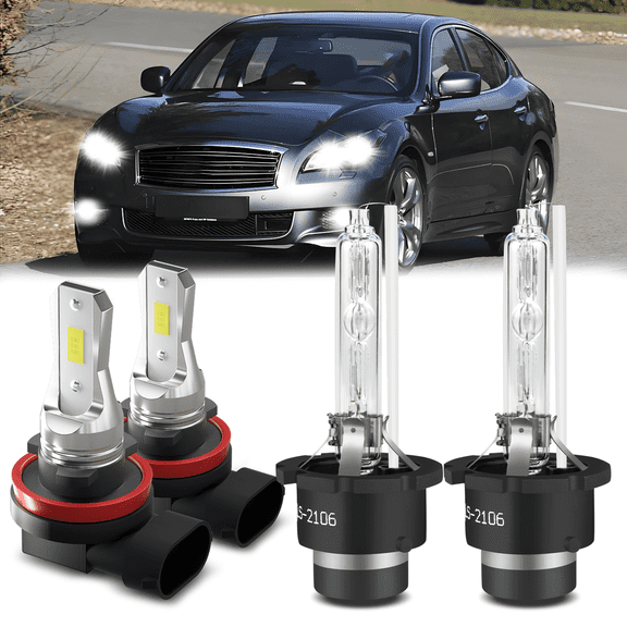 For INFINITI M37 X Sedan 2011 2012 2013 D2S+H11 HID Headlight High/Low Beam + LED Fog Light Bulbs 4pcs