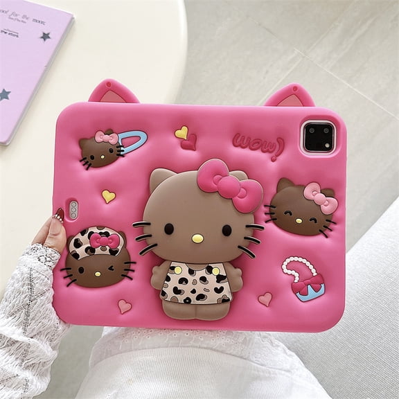 For IPad 9 8 7th Air 2 3 4 5 Mini 6 10.9 Pro A16 11 Inch Case Cartoon Hello Kitty Silicone Holder Tablet Protective Case