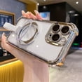 thumbnail image 1 of For IPhone 16 Pro Case Compatible With MagSafe, Transparent Crystal Back Cover With Ring Stand Magnetic Cover Case,Silver,For iPhone 16 Pro, 1 of 9
