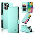 thumbnail image 1 of For IPhone 16 Pro Wallet Case Flip Card Holder,PU Leather Side Buckle Magnetic Frosted Women Men Cover,Green,For iPhone 16 Pro, 1 of 7