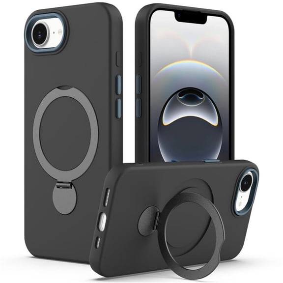 For IPhone 16e Case (Compatible With MagSafe) With Invisible Magnetic O-Ring Stand Military-Grade Shockproof Phone Case,Black,For iPhone 16e