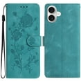 thumbnail image 1 of For IPhone 17 6.3" Rose Embossed Strong Magnetic Attachment/Closure, Card Slots/Pocket, PU Leather Flip Wallet Case ﻿,Green,For iPhone 17, 1 of 8