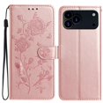 thumbnail image 1 of For IPhone 17 Pro 6.3" Rose Embossed Strong Magnetic Attachment/Closure, Card Slots/Pocket, PU Leather Flip Wallet Case ﻿,Pink,For iPhone 17 Pro, 1 of 8