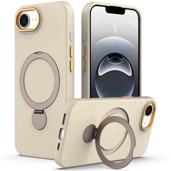 For IPhone 17e Case (Compatible With MagSafe) With Invisible Magnetic O-Ring Stand Military-Grade Shockproof Phone Case,Apricot,For iPhone 17e