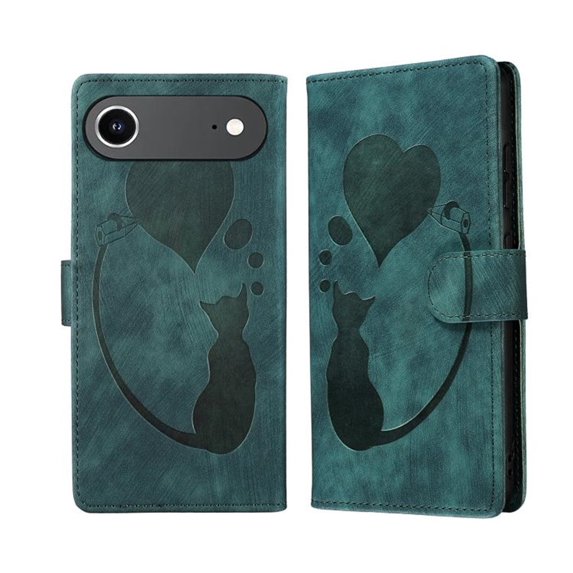 For IPhone Air 6.5" Cat Patterned Embossed Strong Magnetic Attachment/Closure, Card Slots/Pocket, PU Leather Flip Wallet Case ,Green,For iPhone Air