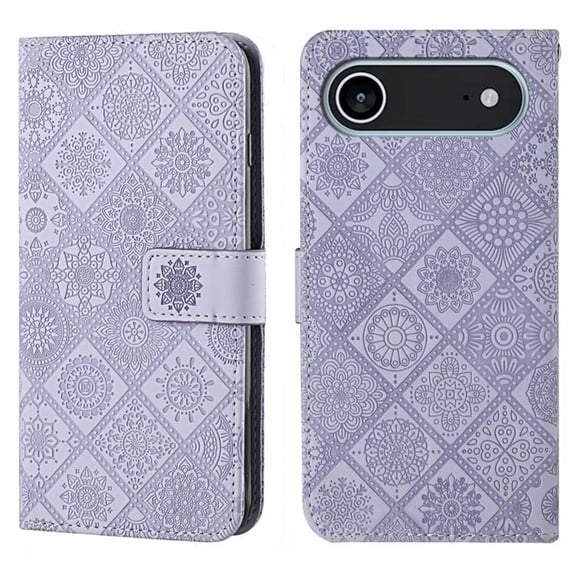For IPhone Air 6.5" Ethnic Wind Embossed Strong Magnetic Attachment/Closure, Card Slots/Pocket, PU Leather Flip Wallet Case ,Purple,For iPhone Air