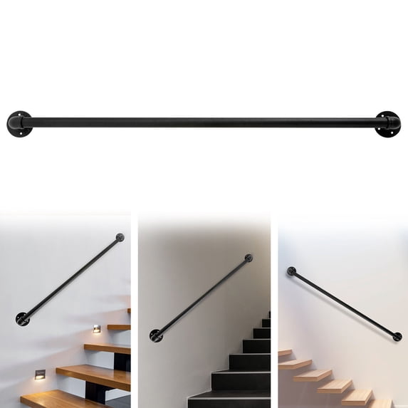 For In/Outdoor Black Modern Handrail 4ft Stair Assisting Railing Wall-mounted Hand Rail