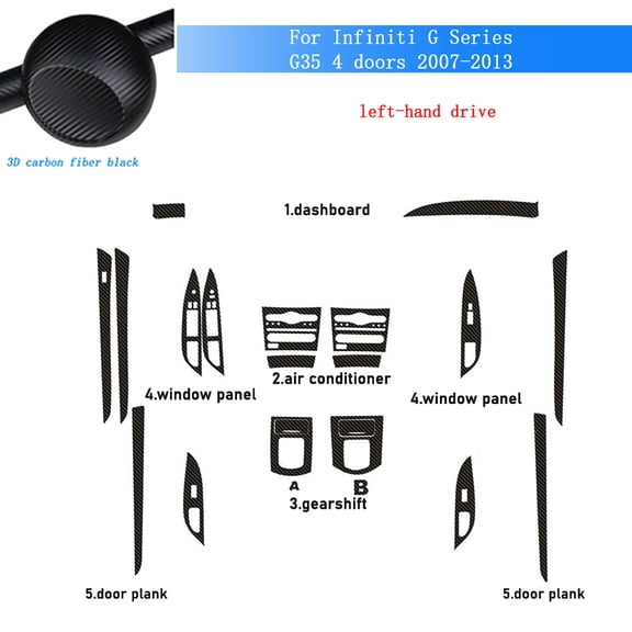 For Infiniti G Series G35 2007-2013 Interior Central Control Panel Door Handle Forged Carbon Fiber Stickers Decals Car Styling Accessories