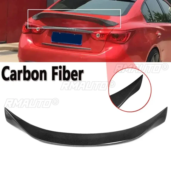 For Infiniti Q50 2014-2018 Real Carbon Fiber Car Trunk Lid Fits Highkick Aluminum Rear Wing Spoiler Rear Trunk 124cm Body Kit