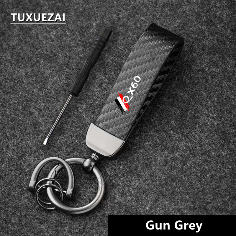 For Infiniti QX60 Carbon Fiber Leather Car Keychain Key Rings Degree ...