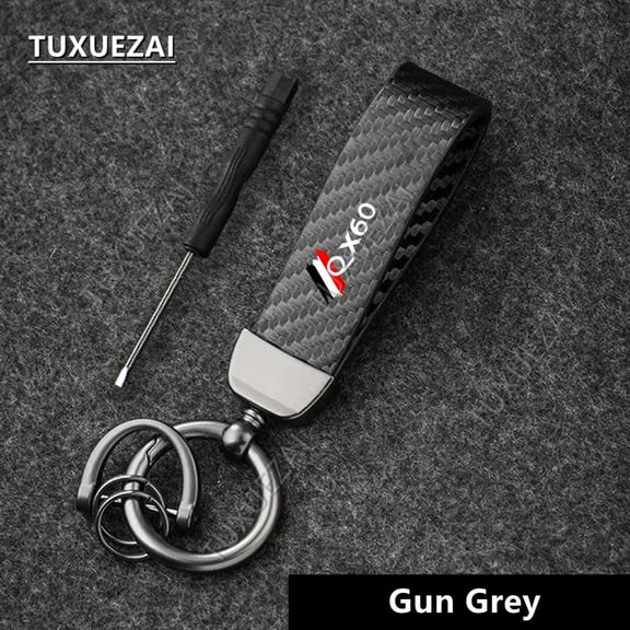 For Infiniti QX60 Carbon Fiber Leather Car Keychain Key Rings Degree Rotating Horseshoe Rings Car Accessories