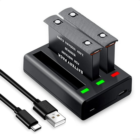 For Insta360 ONE X3 Action Camera 2-Pack Batteries 1800mAh and 3-Channel USB Charger Hub with LED Indicator Light and USB Type-C Cable