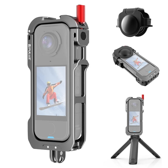 For Insta360 X4 Air PULUZ Metal Protective Cage Expansion Frame with Cold Shoe Bases & Lens Cover