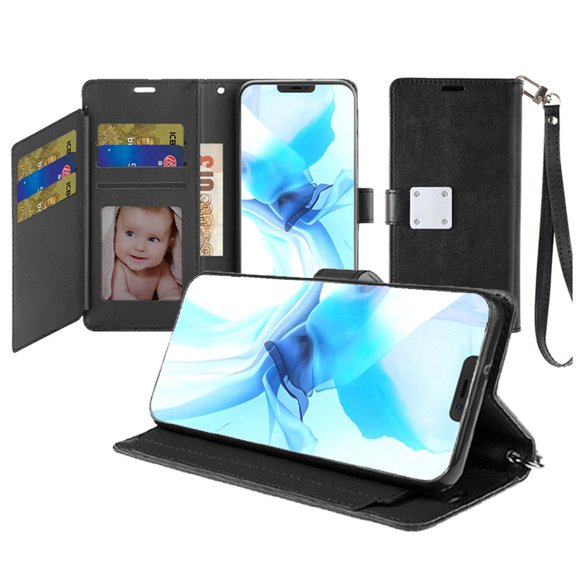 For iPhone 12 & iPhone 12 Pro (Open Camera Hole) Wallet ID Card Holder Case Cover - Black
