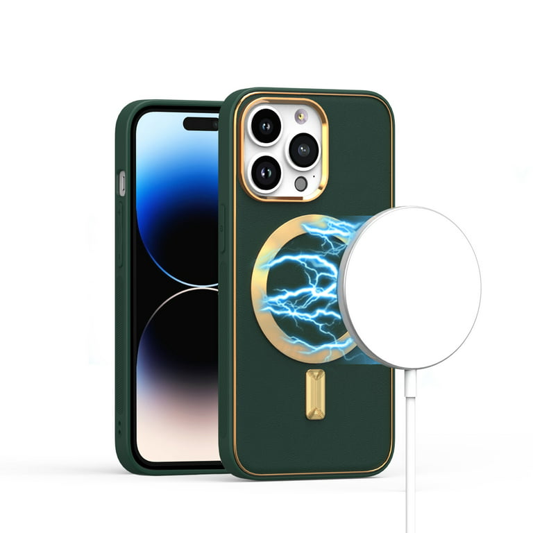 HR Wireless for iPhone 14 Plus Ultimate PU Leather Magnetic Circle Beautiful Hybrid - Midnight Green