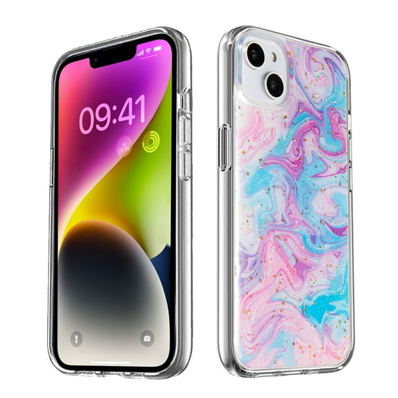 For Iphone 15 Plus 6.7 Iphone 14 Plus 6.7 Dreamy Series Galaxy Milk Fusion Protective Case With Raised Camera Opening - Blue Lavender Swirl