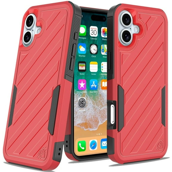 For Iphone 16 Plus 6.7 Inch Noble Lined Shockproof Dual Layer Hybrid - Redblack