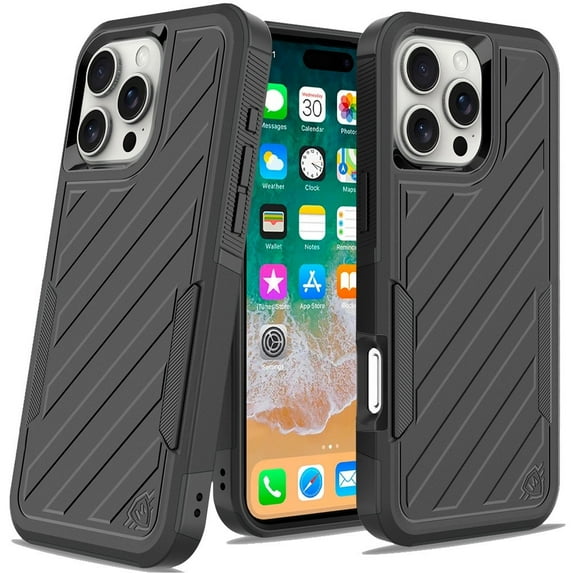 For Iphone 16 Pro Max 6.9 Inch Noble Lined Shockproof Dual Layer Hybrid - Blackblack