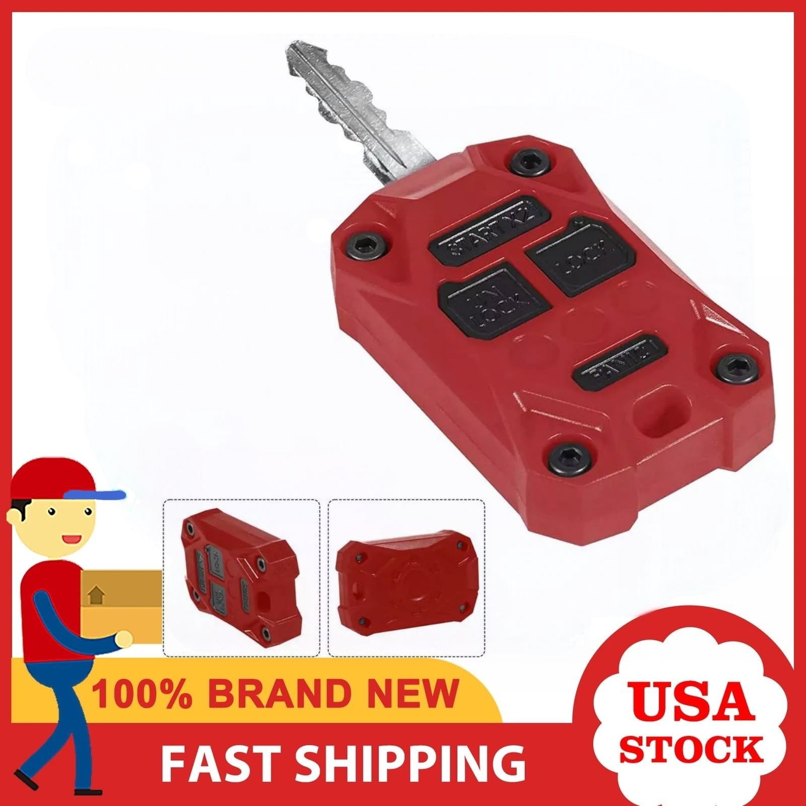 For JK Accessories Car Key Fob Case Cover for Jeep Wrangler JK 07-18 Red (US)