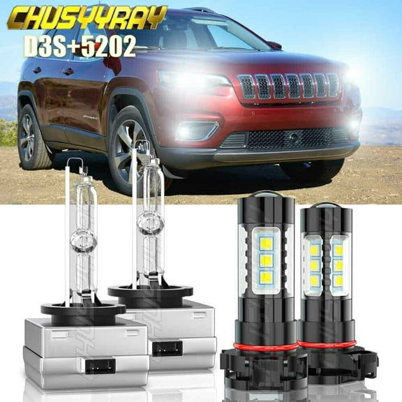 For Jeep Cherokee 2014-2018 D3S Hid Hi-Lo Headlight + 5202 LED Fog Light Bulbs