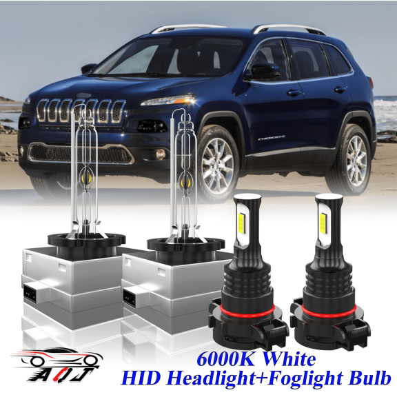 For Jeep Cherokee 2014-2019 D3S+2502 White Front HID Headlight High-Low + LED Fog Light Bulbs