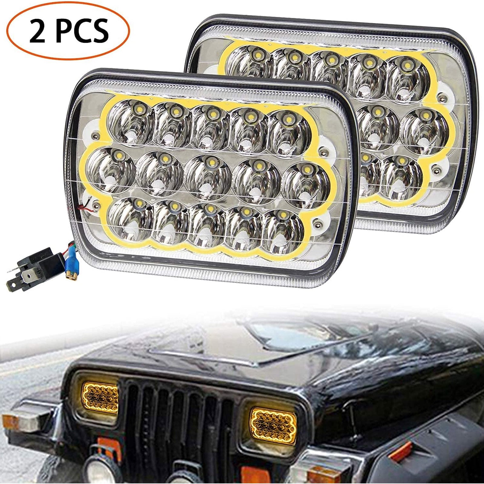 For Jeep Cherokee XJ Pair 7x6" 5x7" LED Headlight DRL Turn Signal
