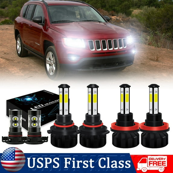 For Jeep Compass 2011-2013 Combo 6000K LED Headlights Fog Light Bulbs Kit 6pcs SHENKENUO