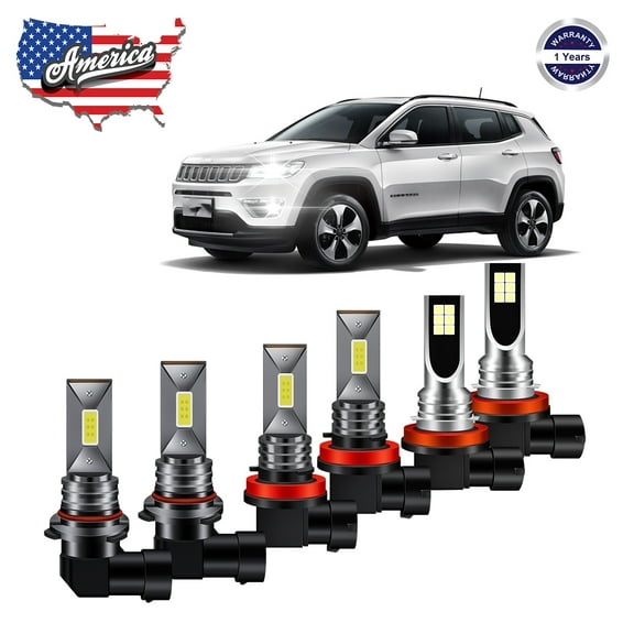 For Jeep Compass 2011-2018 6000K White 8000LM LED Headlight High/Low Fog Light Bulbs Kit