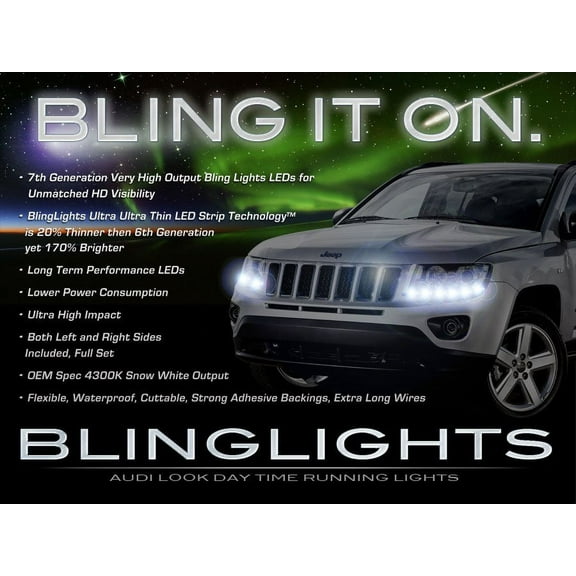For Jeep Compass LED DRL Light Strips for Headlamps Headlights Head Lamps Day Time Running Strip Lights